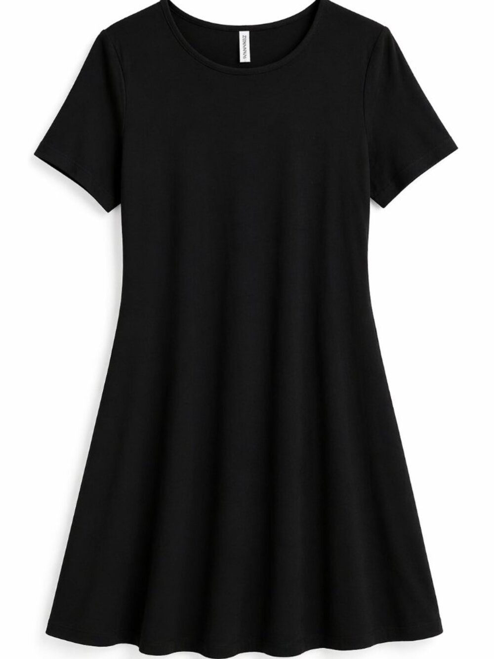 Black A-Line Dress XL Cotton Stretch Short Sleeve Classic Minimalist